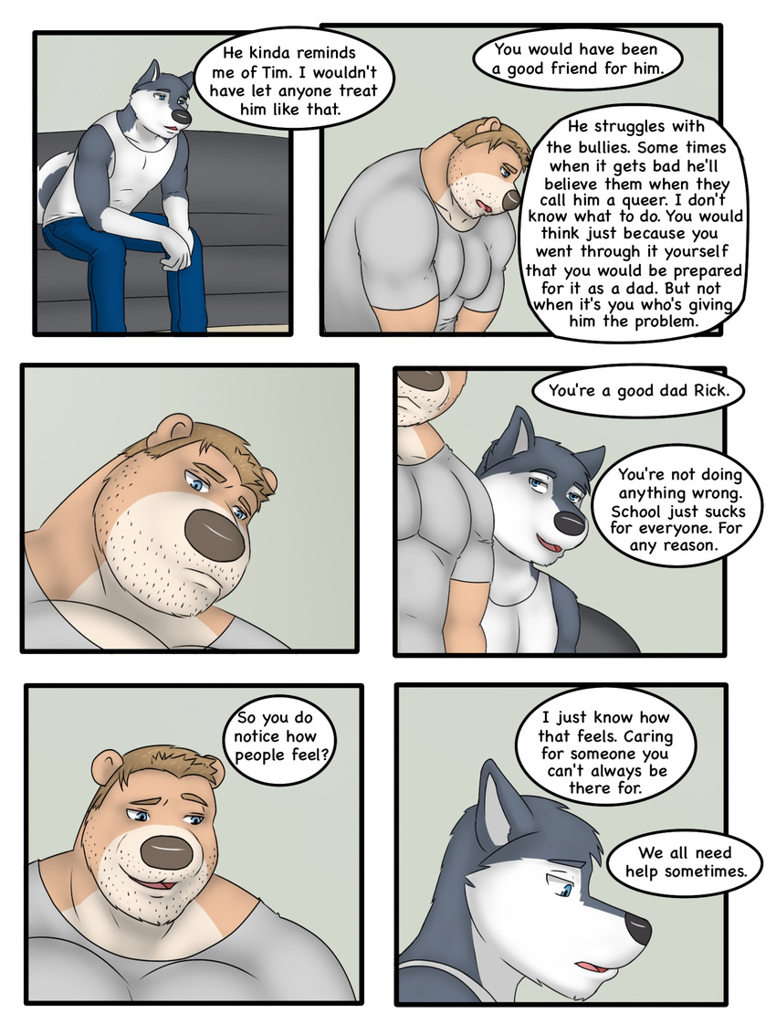 abs bear biceps blue_eyes canine clothing comic dog hair husky male mammal muscles pecs rain-yatsu rainier rick seattle_fur shirt tank_top