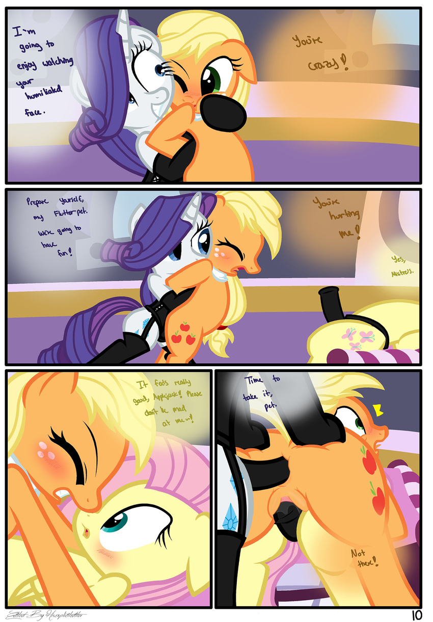 anal anal_penetration anus applejack_(mlp) blonde_hair blue_eyes blush close-up comic cutie_mark dialogue dildo double_penetration edit english_text equine female feral fluttershy_(mlp) forced freckles friendship_is_magic fur green_eyes hair hisexpliciteditor horn horse lesbian mammal my_little_pony open_mouth orange_fur pegasus penetration pink_hair pony purple_hair pussy pyruvate rape rarity_(mlp) sex_toy smile strap strapon text unicorn vaginal vaginal_penetration white_fur wings yellow_fur