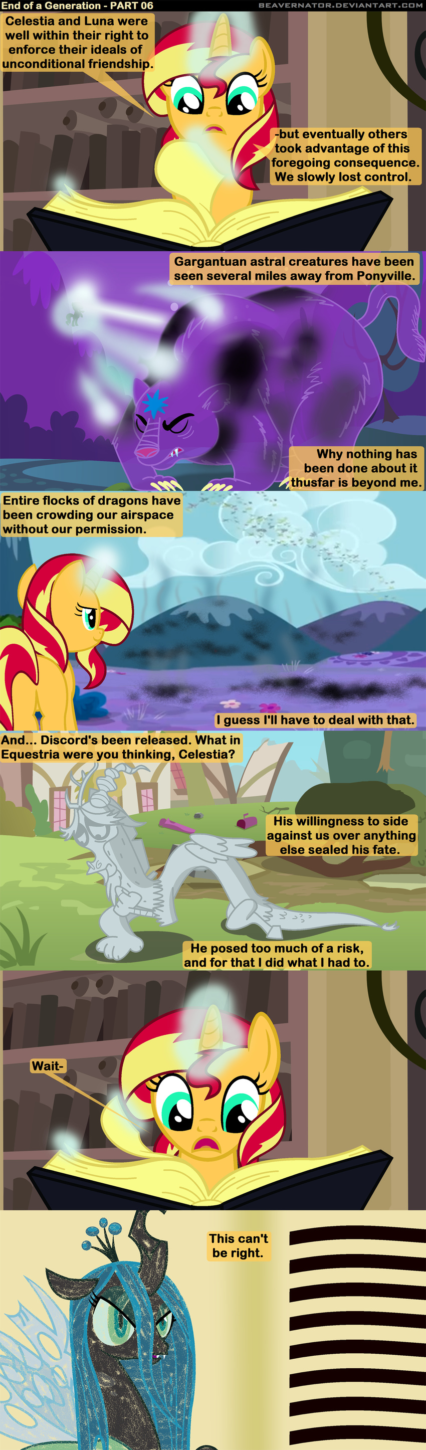 2014 beavernator changeling comic discord_(mlp) draconequus english_text equestria_girls equine female feral friendship_is_magic horn horse male mammal my_little_pony queen_chrysalis_(mlp) sunset_shimmer_(eg) text unicorn ursa_minor_(mlp) wings