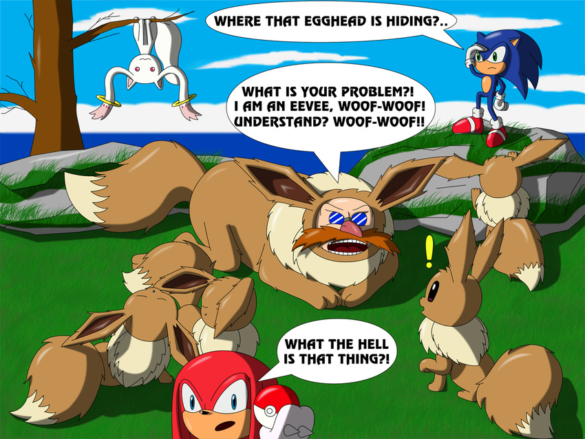 ! ambiguous_gender crossover dr._eggman eevee english_text engrish group johnbrain93 knuckles_the_echidna kyubey male nintendo pok&eacute;mon sega sonic_(series) sonic_the_hedgehog text video_games