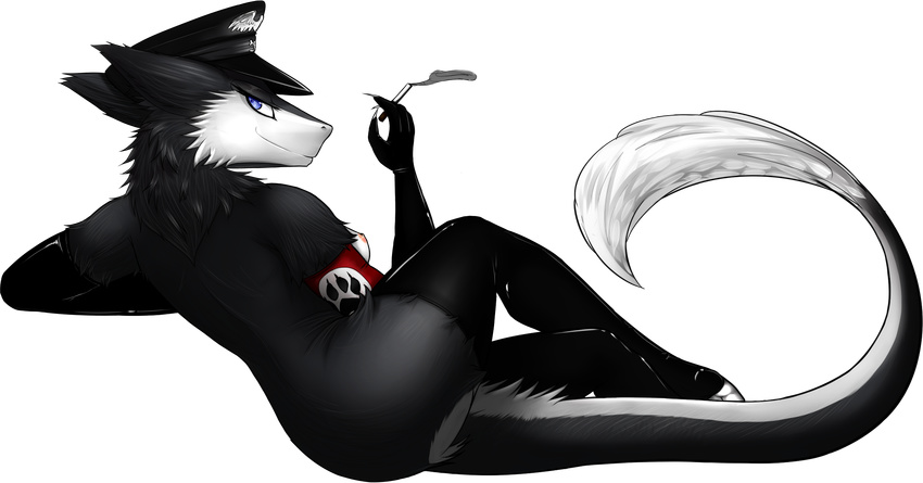 2014 alpha_channel anthro armband blue_eyes breasts butt claws ears_back female fur gloves looking_at_viewer nazi nipples plain_background sergal solo transparent_background u-18chan valkyria