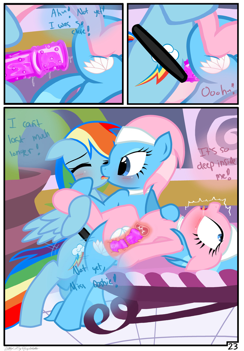 aloe_(mlp) blush collar comic cutie_mark dialogue dildo drooling edit english_text equine female feral feral_on_feral friendship_is_magic group hair hi_res hisexpliciteditor horse incest internal kissing lesbian lotus_(mlp) mammal multicolored_hair my_little_pony pegasus penetration pony pussy_juice pyruvate rainbow_dash_(mlp) rainbow_hair saliva sex sex_toy text vaginal vaginal_penetration wings