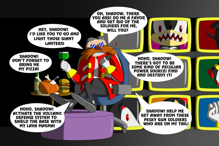 anthro avian bird burger dr._eggman english_text food hedgehog human johnbrain93 male mammal sega shadow_the_hedgehog sonic_(series) text turkey video_games