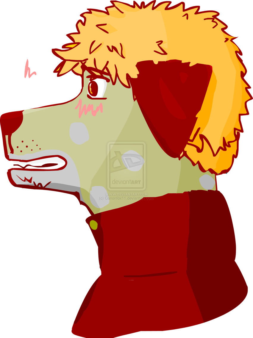 2014 annoying_watermatk anthro blood blush canine canonfox11 clothed clothing cringe dalmatian digital_media_(artwork) dog hair jacket louis male mammal nosebleed shaded short_hair solo