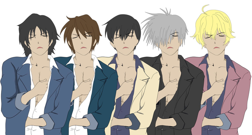 air akasaka_mamoru bad_id bad_pixiv_id fabulous highres higurashi_no_naku_koro_ni hosaka jpeg_artifacts koizumi_itsuki kunisaki_yukito male_focus minami-ke multiple_boys nikuman_okakuhito ono_daisuke seiyuu_connection suzumiya_haruhi_no_yuuutsu yaranaika