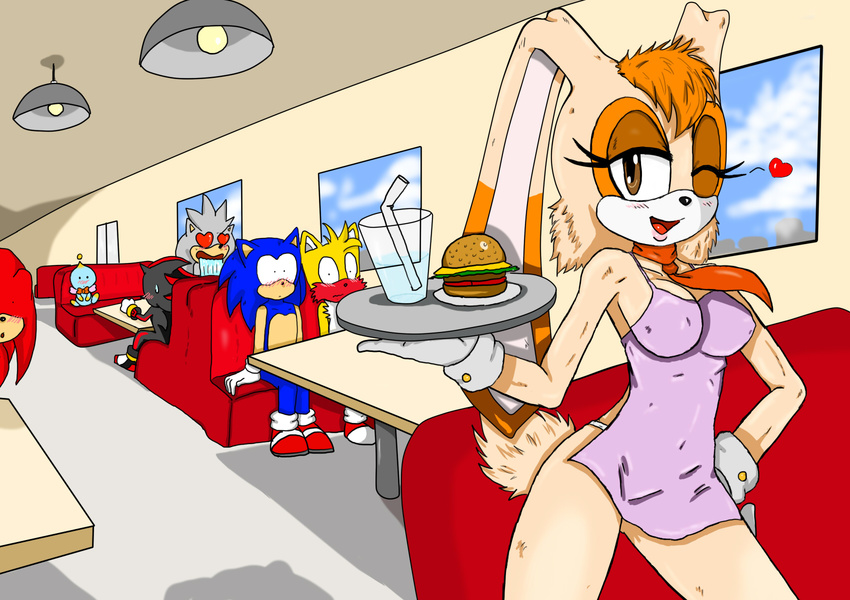 &lt;3 &lt;3_eyes 2010 anthro blush breasts burger canine chao cleavage clothed clothing digital_media_(artwork) diner echidna female food fox fur group hedgehog hi_res inside knuckles_the_echidna lagomorph looking_at_viewer male mammal miles_prower milf monotreme mother one_eye_closed open_mouth parent rabbit sega shadow_the_hedgehog silver_the_hedgehog sitting smile sonic_(series) sonic_the_hedgehog sssonic2 standing sweat vanilla_the_rabbit video_games