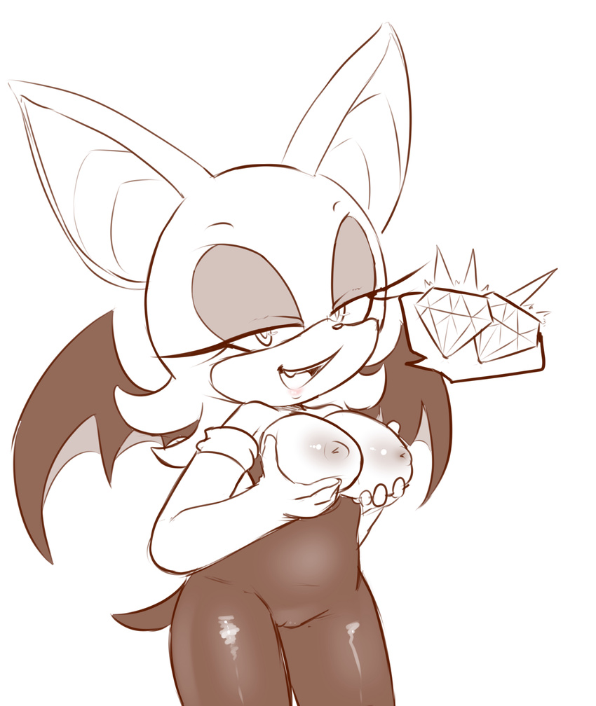 anthro areola bat big_breasts breasts camel_toe erect_nipples female hearlesssoul mammal nipples rouge_the_bat sega smile solo sonic_(series)