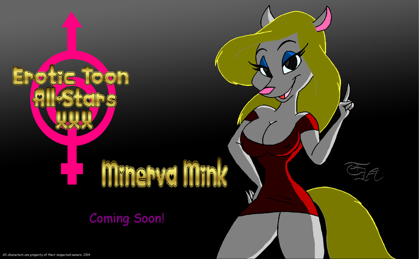 animaniacs big_breasts breasts cleavage clothed clothing erotic_toon_all-stars_xxx female mammal minerva_mink mink mustelid red_dress solo toddrogue69 warner_brothers