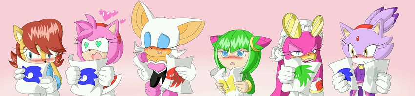 &lt;3 alien amy_rose anthro avian bat beak bird blaze_the_cat blush cat cleavage clothed clothing cosmo_the_seedrian feline female group hedgehog jet_the_hawk knuckles_the_echidna looking_at_viewer mammal miles_prower rodent rouge_the_bat sally_acorn sega silver_the_hedgehog smile sonic_(series) sonic_riders sonic_the_hedgehog squirrel swallow_(bird) wave_the_swallow