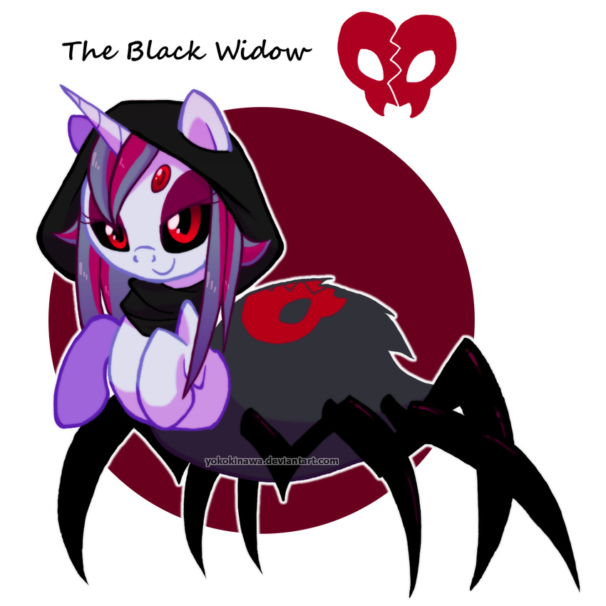 &lt;3 2014 arachnid arthropod drider english_text equine eyeshadow fan_character female hair hood horn looking_at_viewer makeup mammal my_little_pony purple_hair red_eyes skull solo spider text two_tone_hair unicorn yokokinawa