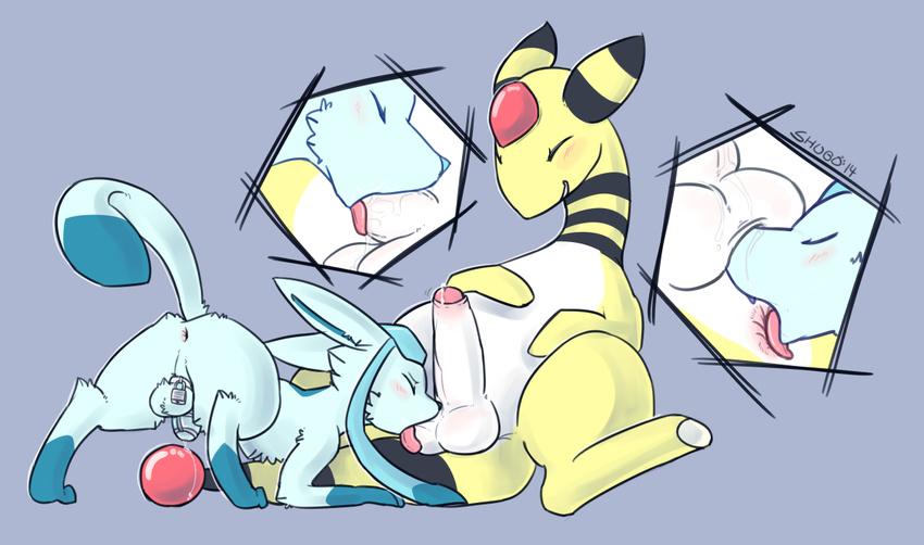 2014 afterglow_the_ampharos ampharos anal anus backsack ball_licking ball_sucking balls blush butt chastity chastity_cage close-up cum cute duo eeveelution erection eyes_closed feral feral_on_feral flaccid frosty_(javeloz) gay glaceon glans licking lock looking_pleasured male nintendo nudging oral orb orgasm_denial penis pok&eacute;mon precum reclining rimming saliva sex sheath shugowah smile submissive sucking tongue tongue_out uncut video_games