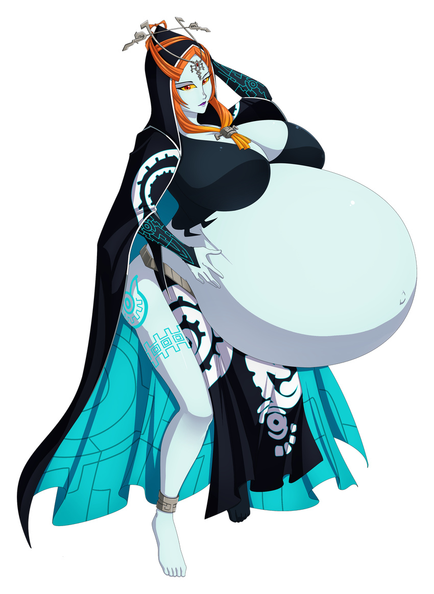 belly big_belly big_breasts breasts clothed clothing female hair humanoid hyper hyper_pregnancy long_hair midna midna_(human) navel not_furry orange_hair pregnant red_eyes saburox solo the_legend_of_zelda twilight_princess video_games yellow_sclera