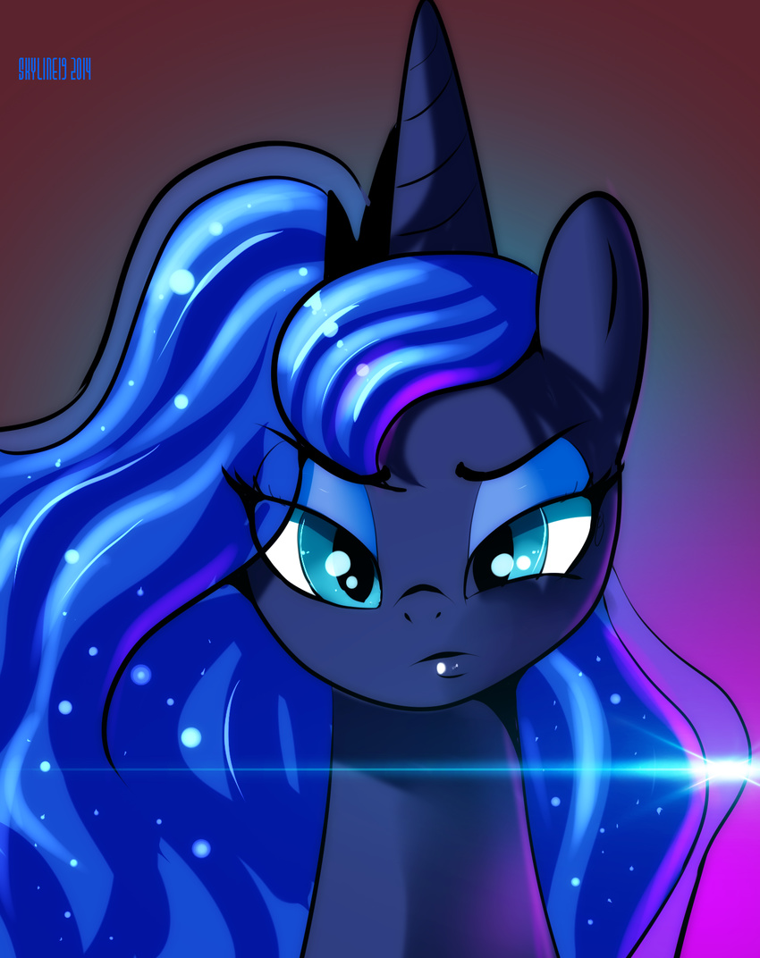 2014 blue_eyes blush equine female feral friendship_is_magic horn looking_at_viewer mammal moon my_little_pony necklace princess_luna_(mlp) shiny skyline19 solo sparkles winged_unicorn wings