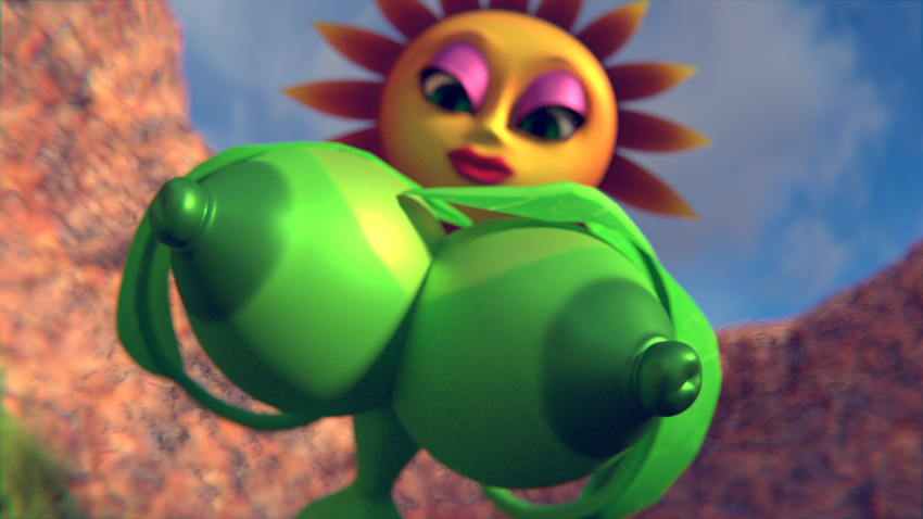 2014 3d areola big_breasts breasts conker's_bad_fur_day erect_nipples female flower huge_breasts nipples nitro plant solo sunflower