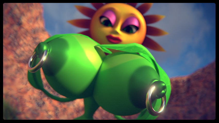 2014 3d areola big_breasts breasts conker's_bad_fur_day erect_nipples female flower huge_breasts nipple_piercing nipples nitro piercing plant solo sunflower