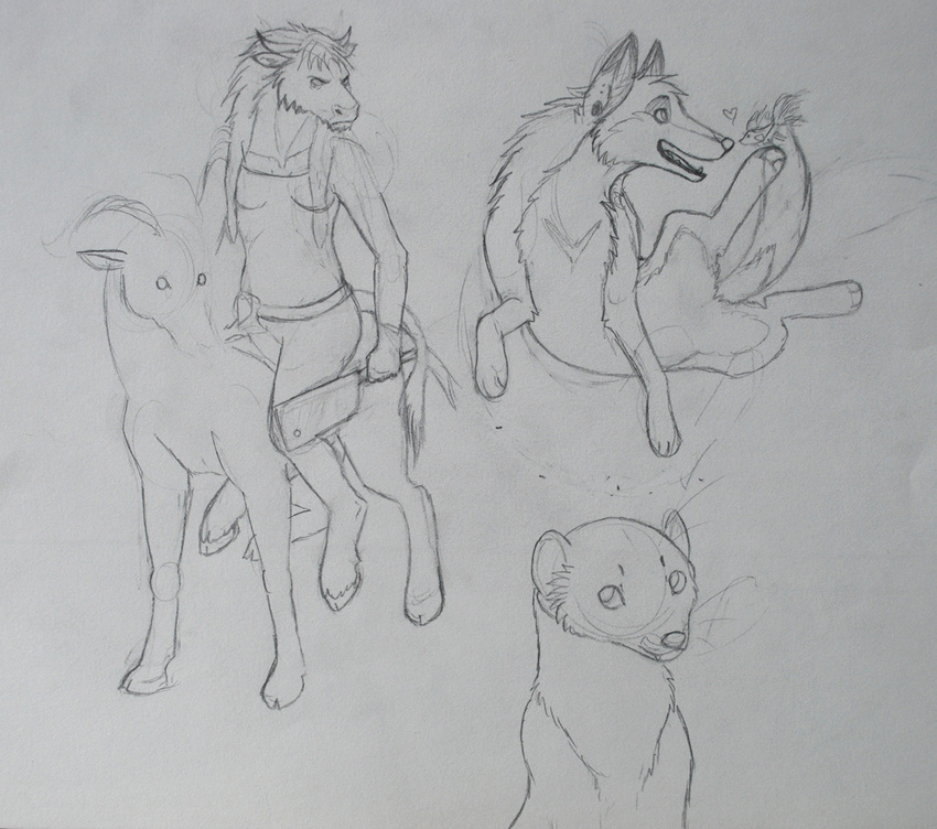 &lt;3 2010 ambiguous_gender anthro bovine canine cleaver ear_piercing equine female fur group hair happy hooves horn leaning leaning_back looking_back male mammal mustelid pawpads paws piercing riding saji_(saruki) saruki sketch solo tauren unknown_species van_(saruki) video_games warcraft weasel wolf world_of_warcraft