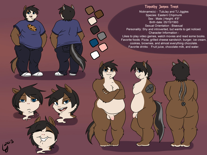 black_hair blue_eyes chipmunk clothed clothing flaccid hair james male mammal model_sheet nude overweight penis rodent solo timothy timothy_james_trent trent