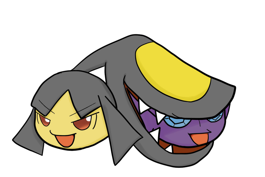 ambiguous_gender black_hair blue_eyes concave_(artist) hair mawile nintendo open_mouth plain_background pok&eacute;mon red_eyes sableye teeth video_games