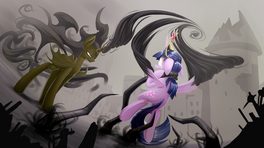 2014 bloodshot_eyes bound branch building castle crown cutie_mark dark_magic duo equine fan_character female feral friendship_is_magic gold hair horn imminent_rape magic mammal membranous_wings my_little_pony purple_eyes purple_hair roots ruin ruins strangling tears tentacles tree twilight_sparkle_(mlp) underpable winged_unicorn wings