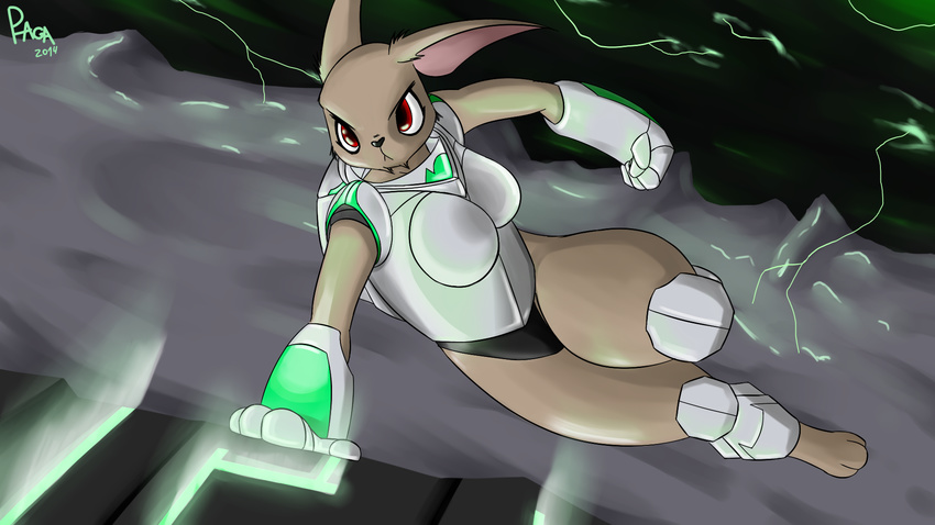 anthro armor armored female hare jumping lagomorph mammal night parkour plaga red_eyes solo