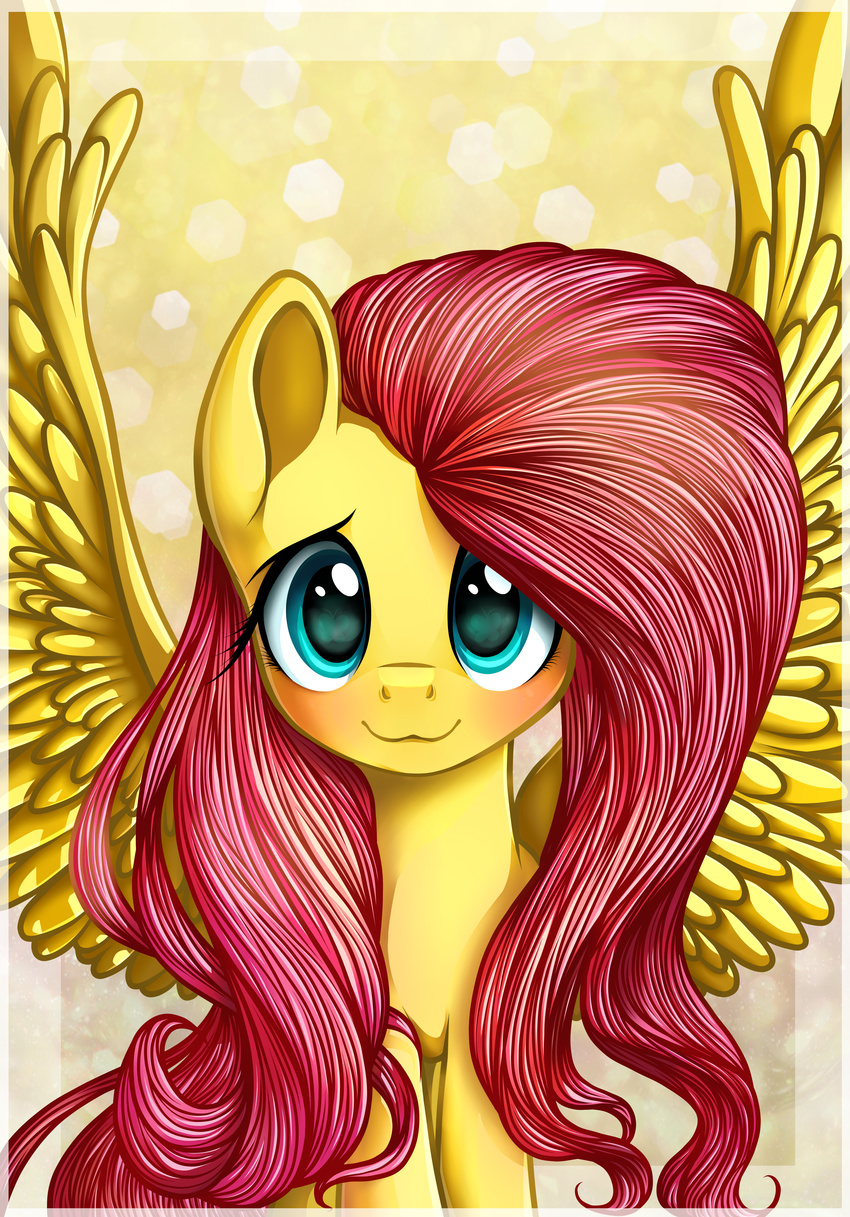 2014 absurd_res blush equine female feral fluttershy_(mlp) friendship_is_magic fur hair hi_res long_hair looking_at_viewer mammal my_little_pony pegasus rivamon smile solo wings yellow_fur