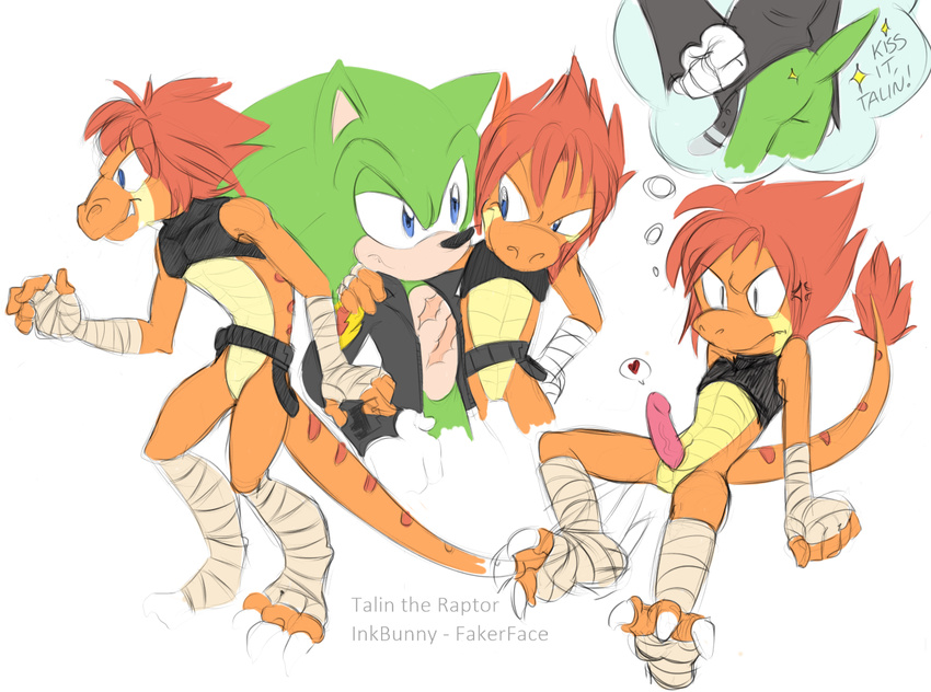 anthro butt dinosaur erection fakerface_(artist) male penis raptor reptile scalie scar scourge_the_hedgehog sega slit sonic_(series) sonic_the_hedgehog talin talin(toon)_(char) toony wraps