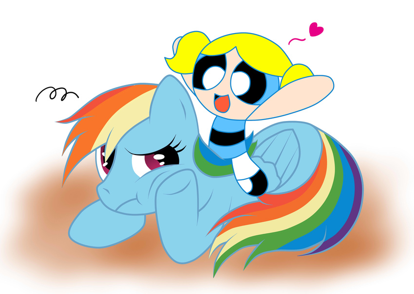 &lt;3 bubbles_(powerpuff_girls) duo equine female feral friendship_is_magic fun garamumasara horse human mammal my_little_pony pony powerpuff_girls rainbow_dash_(mlp) riding