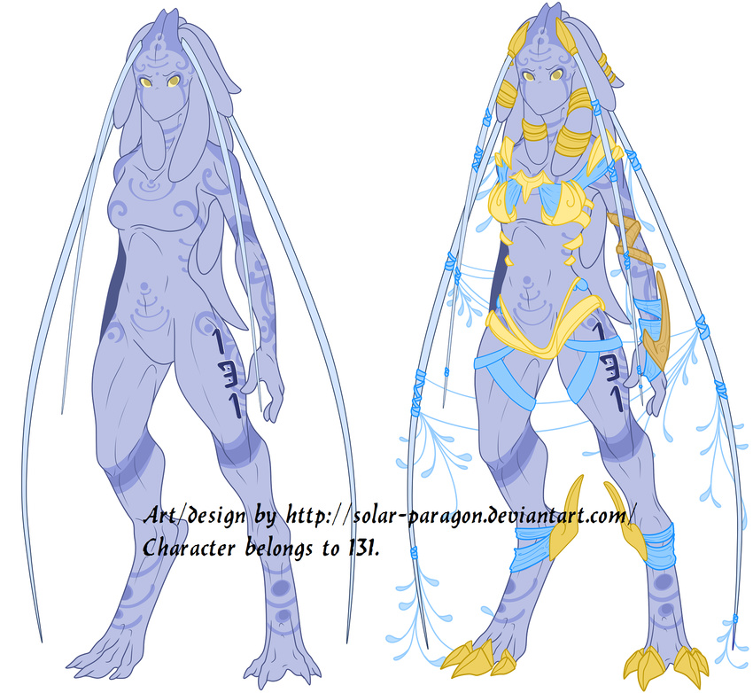 131 2014 alien anthro blue_skin digital_media_(artwork) female model_sheet oracle protoss solar-paragon solo standing starcraft tattoo