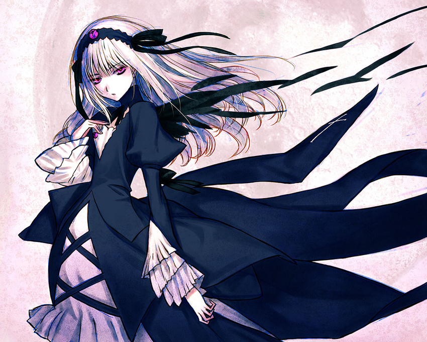 dress hairband long_hair purple_eyes rozen_maiden sakamoto_mineji silver_hair solo suigintou