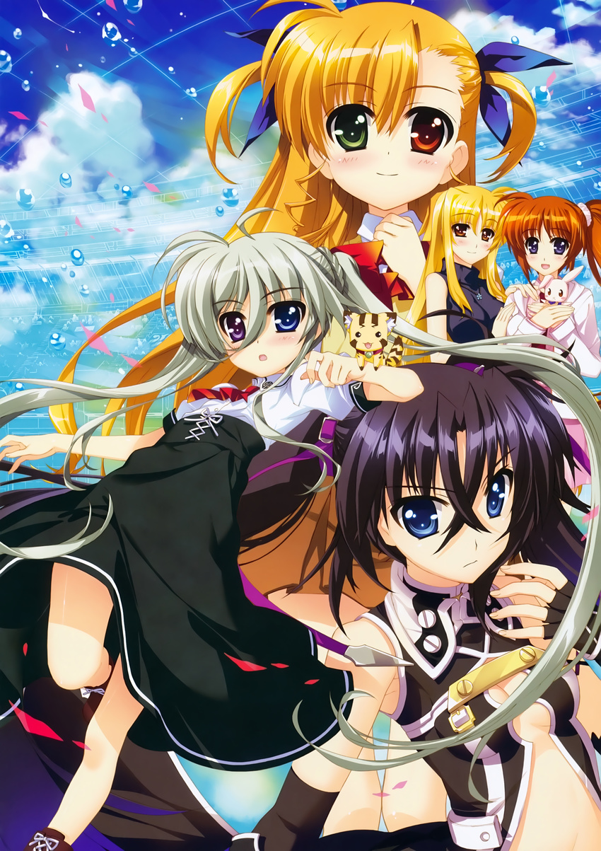 absurdres asteion einhart_stratos fate_testarossa fingerless_gloves fujima_takuya gloves heterochromia highres huge_filesize lyrical_nanoha magical_girl mahou_shoujo_lyrical_nanoha_vivid multiple_girls sacred_heart scan school_uniform side_ponytail sieglinde_jeremiah st._hilde_academy_of_magic_uniform takamachi_nanoha vivio