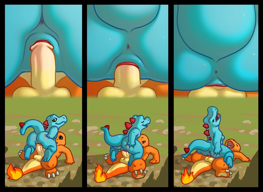 anus balls charmander cowgirl_position duo eyes_closed female fuzzamorous male nintendo on_top penis pok&eacute;mon pussy raised_tail sex straddling straight totodile video_games