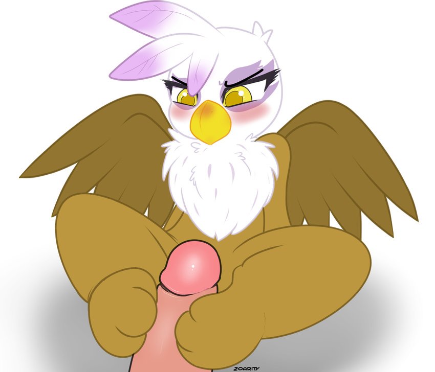 2015 anthro avian beak blush disembodied_penis female foot_fetish footjob friendship_is_magic gilda_(mlp) gryphon male my_little_pony paws penis plain_background sitting solo_focus straight white_background yellow_eyes zoarity