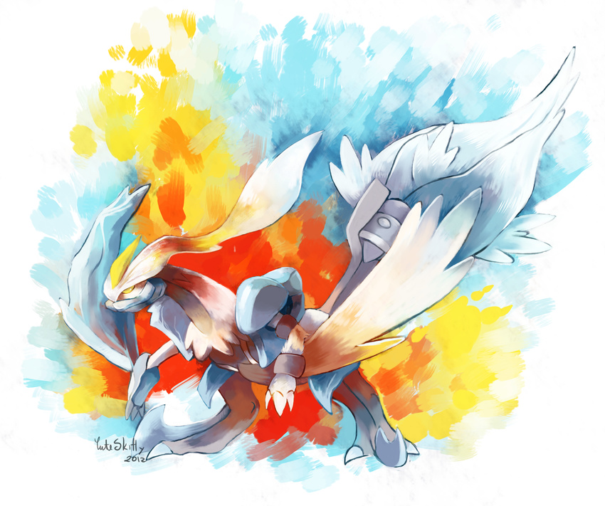 2012 abstract_background ambiguous_gender cuteskitty dragon fusion legendary_pok&eacute;mon nintendo pok&eacute;mon reshiram solo video_games white_kyurem yellow_eyes