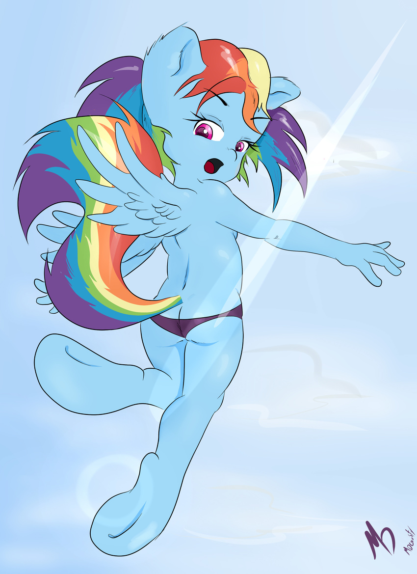 2015 anthro butt clothed clothing equine female friendship_is_magic half-dressed mammal mdgusty my_little_pony pegasus rainbow_dash_(mlp) skimpy solo topless wings