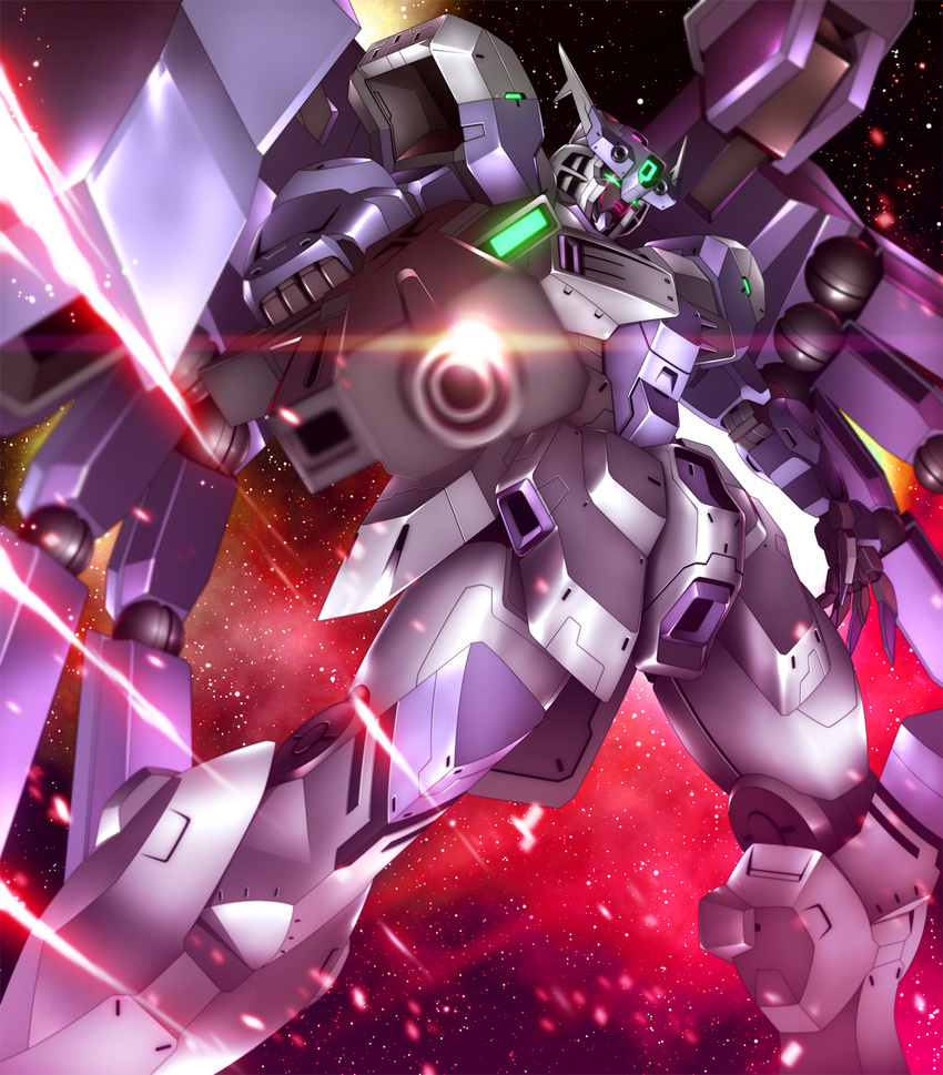 gaeon glowing glowing_eyes green_eyes gun gundam gundam_g_no_reconguista highres mecha no_humans weapon zb