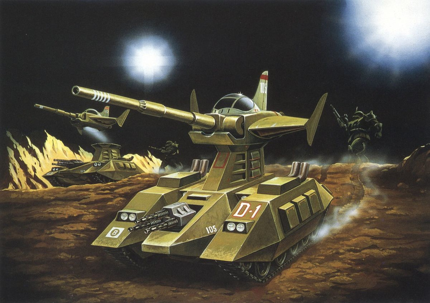 gun gundam magella_attack mecha mobile_suit_gundam official_art scan tank vehicle weapon zaku zaku_ii