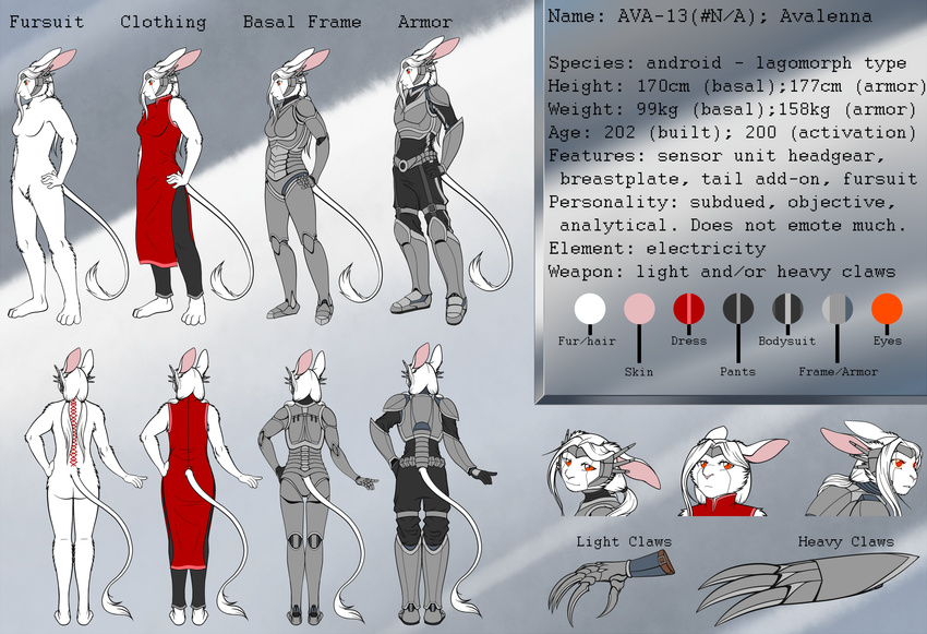 2015 abstract_background ambiguous_gender android armor avalenna clothed clothing english_text female fur hair hi_res lagomorph machine mammal mechanical nude rabbit rabbitcat ratte red_eyes robot text weapon white_fur white_hair
