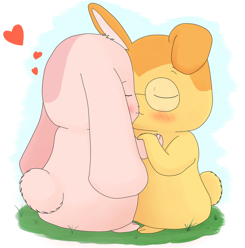 &lt;3 blush couple cute duo eyes_closed eyewear fur glasses hand_holding happy_happy_clover haru heartwarming kissing lago lagomorph long_ears lop_eared_bunny lop_eared_rabbit mallow mammal meru orange_fur pink_fur pixiv rabbit sayuri_tatsuyama shallot short_fur yellow_fur