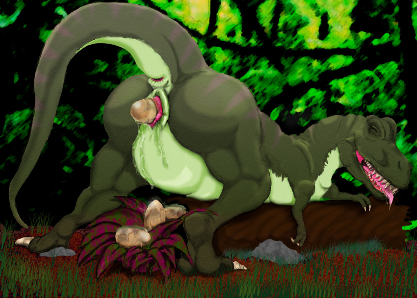 anus butt dinosaur drooling egg eyes_closed female feral lokidragon87 oviposition pussy_juice raised_tail saliva scalie solo teeth tongue tongue_out trex