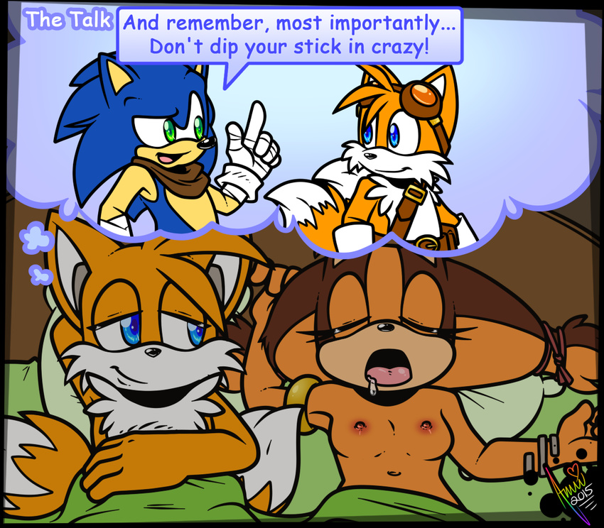 2015 amuzoreh badger breasts canine english_text female fox hedgehog male mammal miles_prower mustelid sega sonic_(series) sonic_the_hedgehog sticks_the_jungle_badger straight text