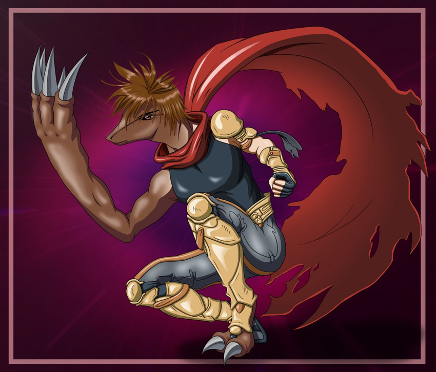 bakuryu_the_mole bloody_roar claws clothing gradient_background hair male mammal mole pose scarf shirt solo transformation