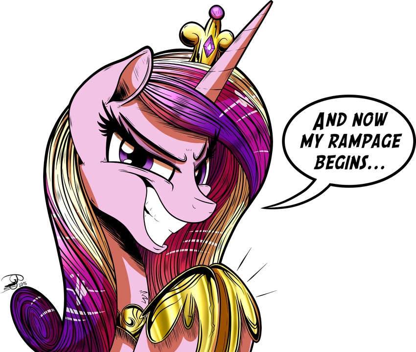 2015 alpha_channel crown equine evil_smile female friendship_is_magic gold gray--day hair horn looking_at_viewer mammal multicolored_hair my_little_pony plain_background portrait princess_cadance_(mlp) purple_eyes purple_hair smile solo transparent_background winged_unicorn wings