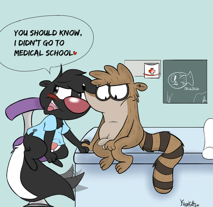 blush cartoon_network doctor kippykat male mammal penis raccoon regular_show rigby_(regular_show) rodent skunk skunk_fu uncut