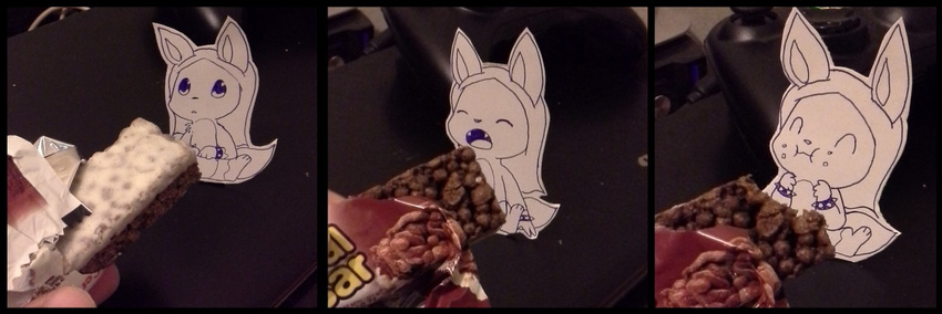 2015 ambiguous_gender cereal_bar cute eyes_closed feral fur htfcuddles mammal open_mouth paper_cutout smile solo tongue