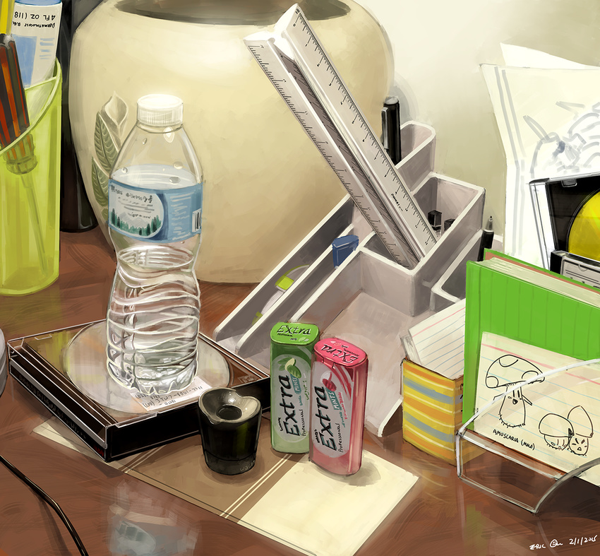 bad_id bad_pixiv_id bottle candy cd cd_case eriance food mint no_humans notebook ruler screwdriver still_life vase water_bottle