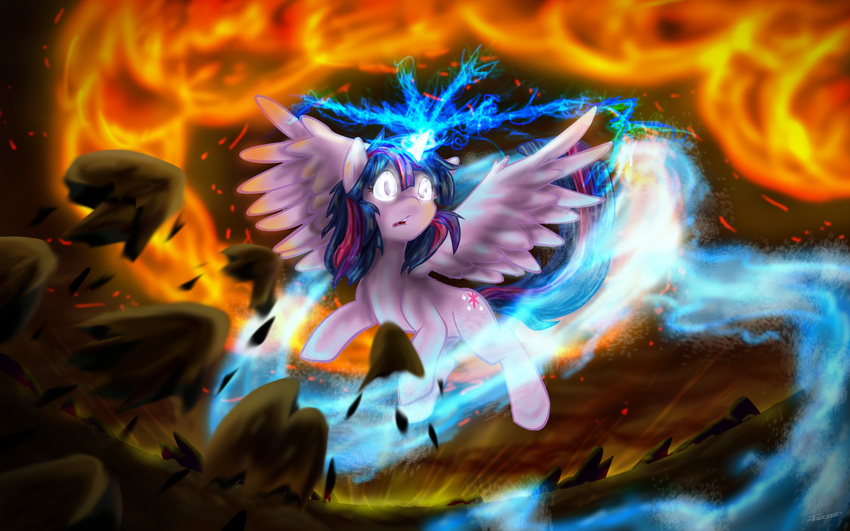 2014 cutie_mark earth equine female feral fire friendship_is_magic fur glowing hair hi_res horn horse magic mammal my_little_pony nude open_mouth pony purple_fur purple_hair rock solo tailzkip twilight_sparkle_(mlp) water winged_unicorn wings