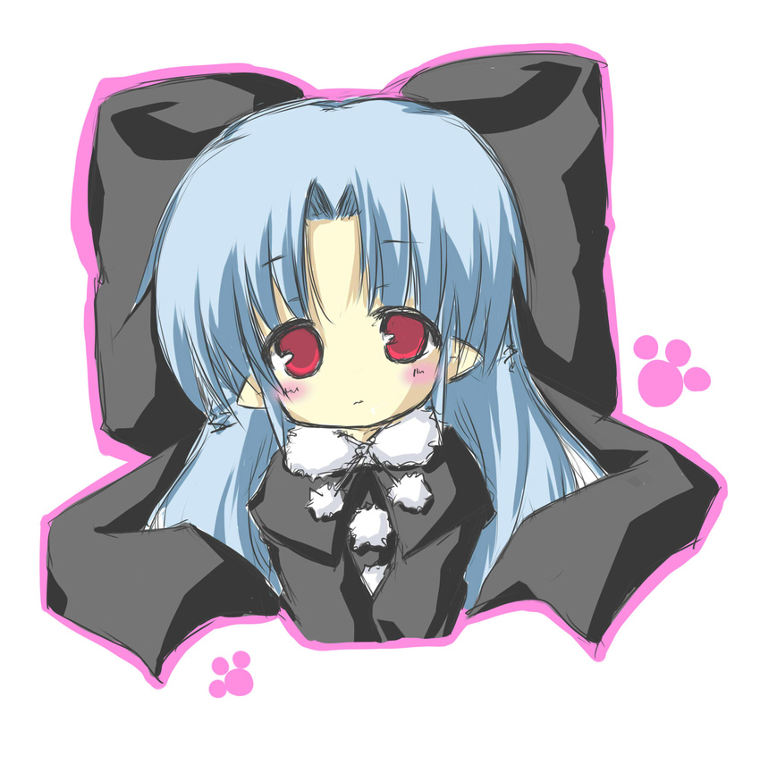 absurdres blue_hair bow capelet chibi hair_bow half_updo highres len long_hair melty_blood pointy_ears red_eyes solo tsukihime upper_body uryuu_sango