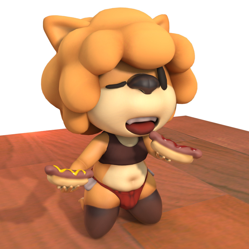 3d anthro canine chubby clothed clothing dog food girly hot_dog kneeling male mammal one_eye_closed pakobutt skimpy suggestive suggestive_food switch_(pakobutt) tongue wink