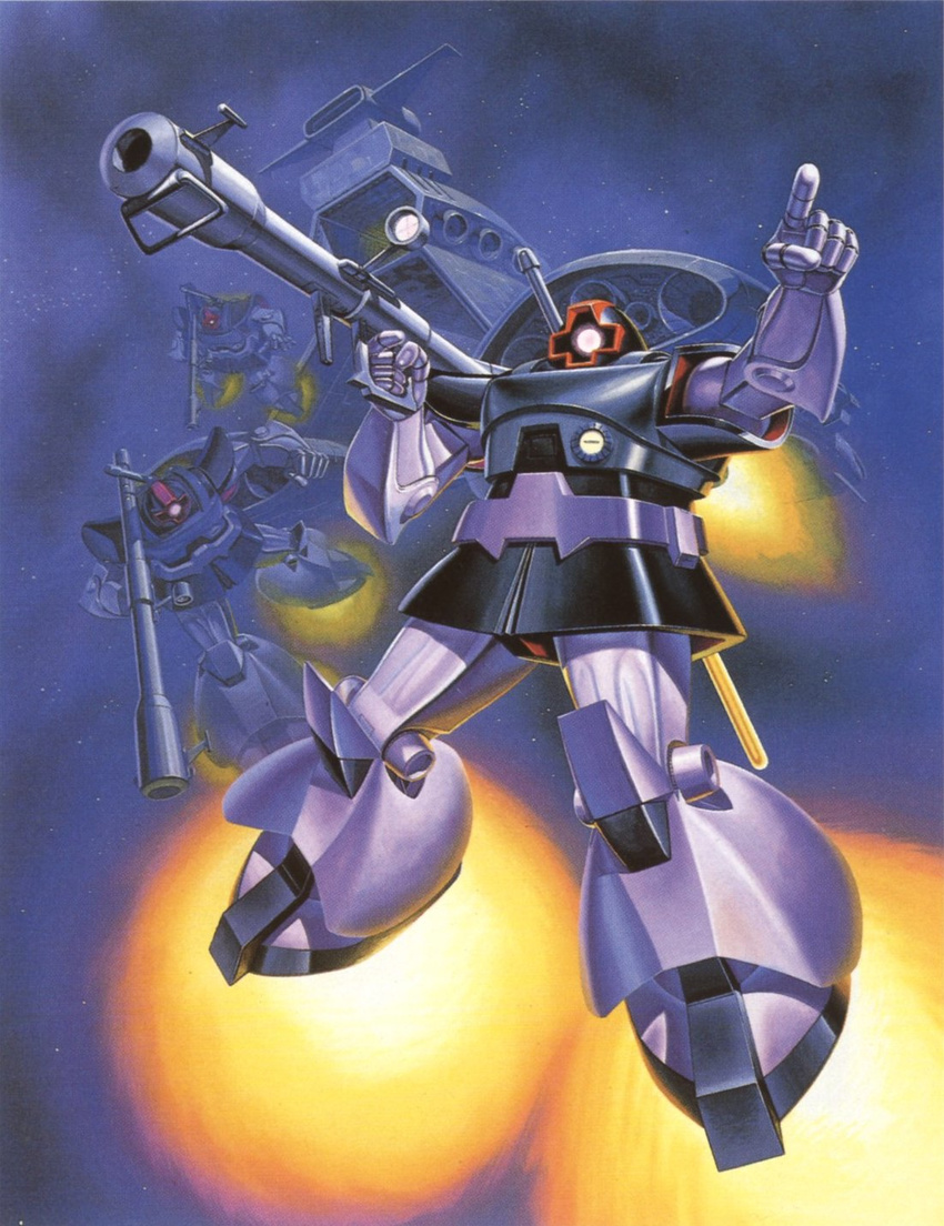 gundam mecha mobile_suit_gundam musai official_art rick_dom rocket_launcher scan space space_craft weapon