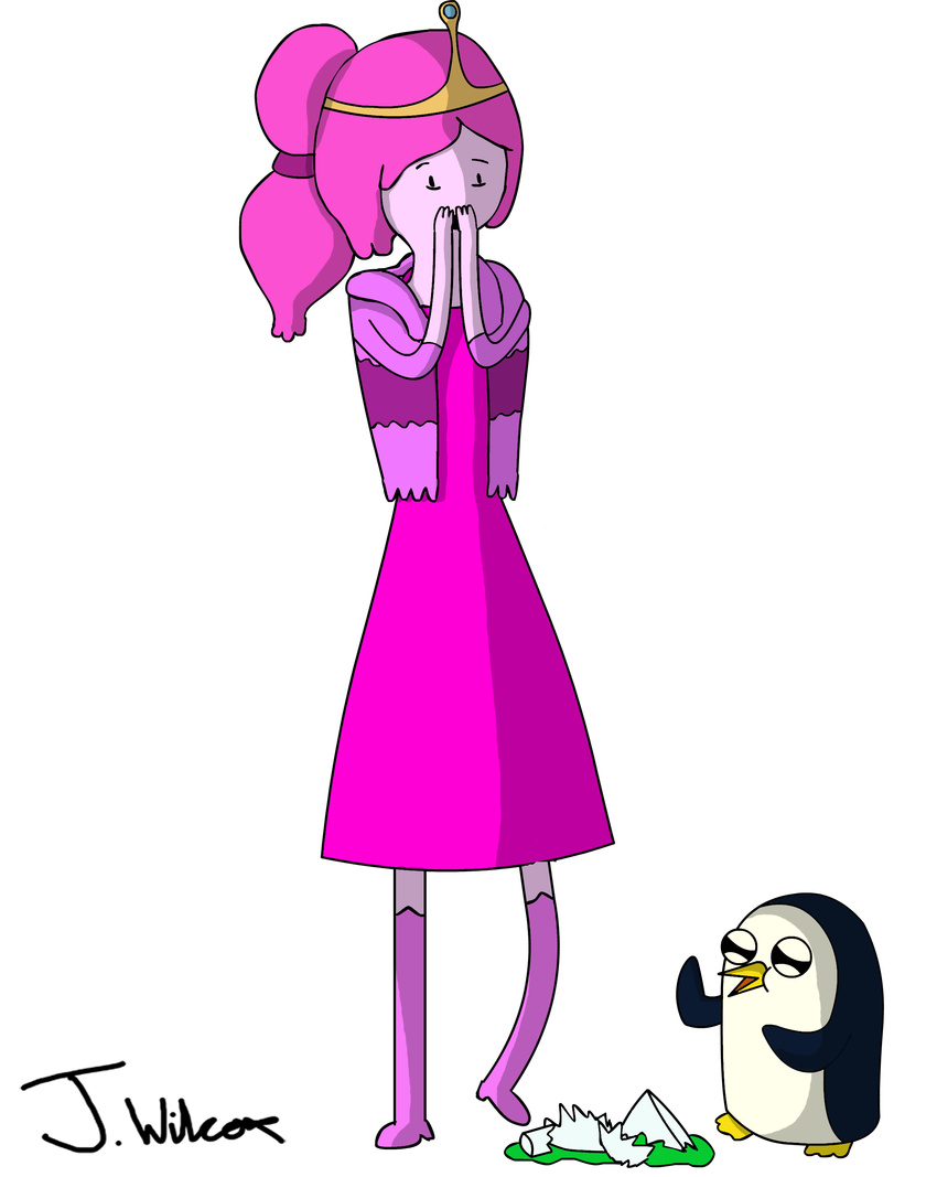 adventure_time avian beak bird broken_glass dancing duo female gunter hair penguin pink_hair pink_skin potion princess_bubblegum tiara wilcox6